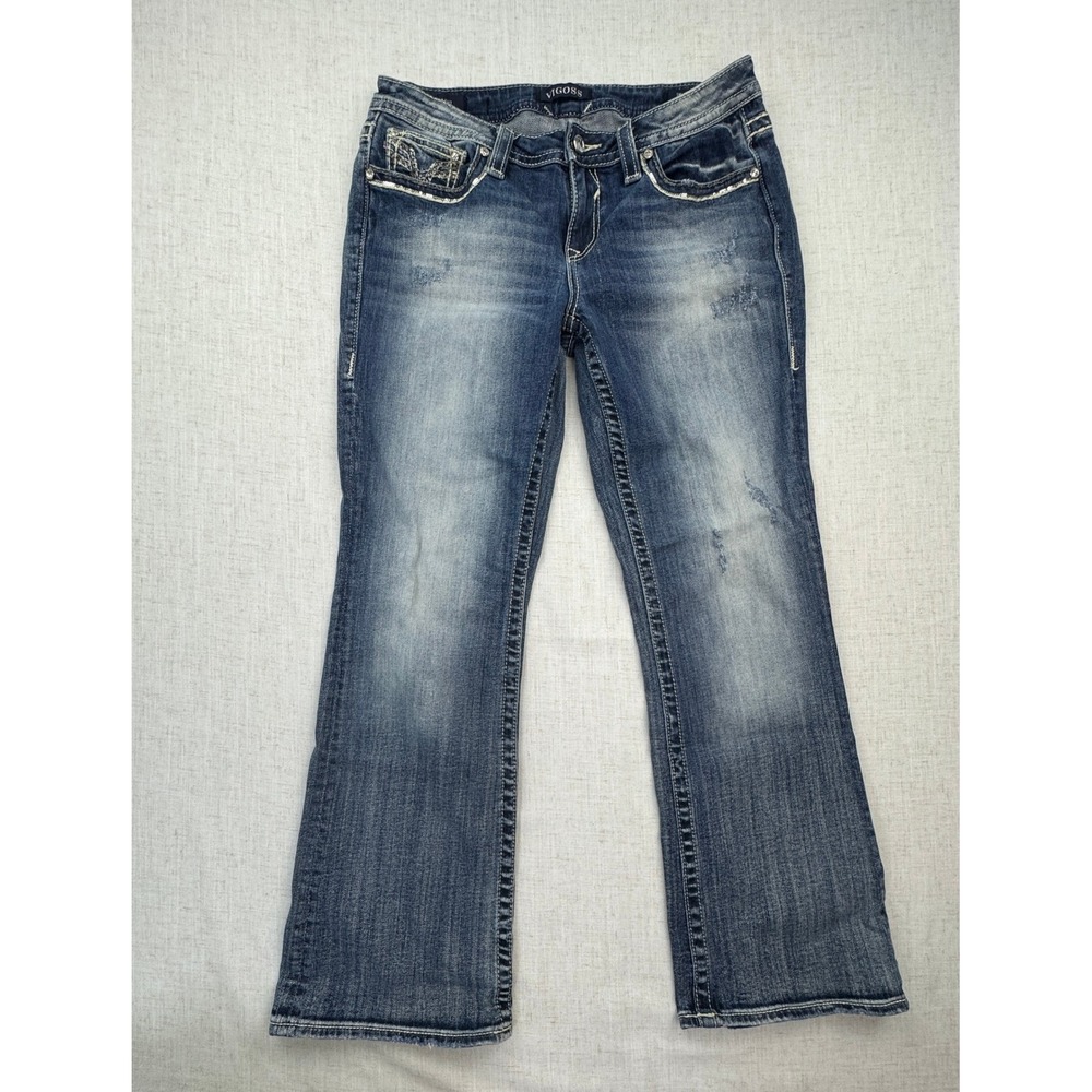 Vigoss Heritage Fit Jeans Womens 10 Blue Bootcut Sequin Rhinestone Y2K Bling